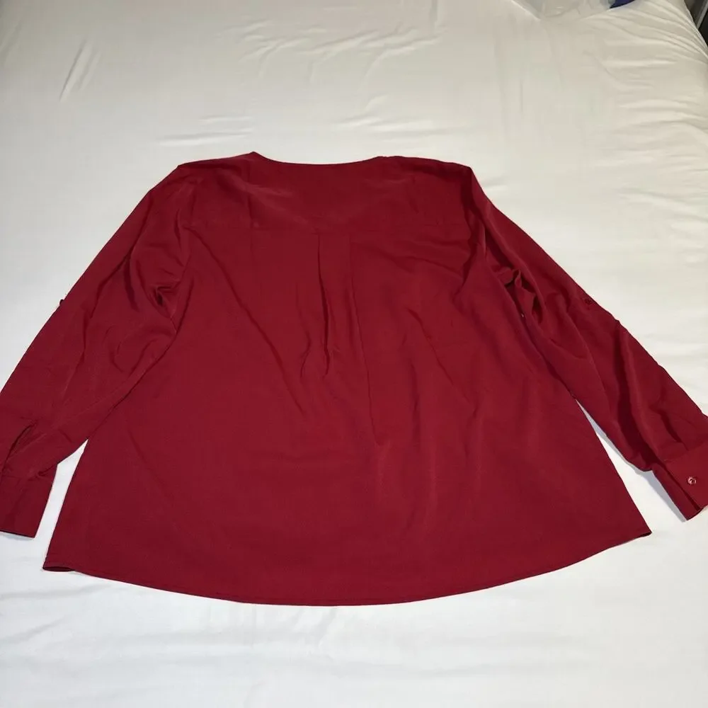 Lane Bryant Blouse Womens 18/20 Maroon Shirt Long Sleeve Embroidered Eyelet NWT